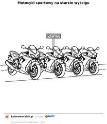 Motocykl sportowy na starcie wyścigu — kolorowanka do wydruku dla dzieci