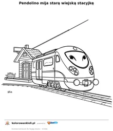 Pendolino mija starą wiejską stacyjkę — kolorowanka do wydruku dla dzieci