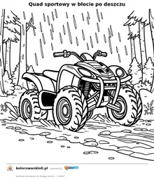 Quad sportowy w błocie po deszczu — kolorowanka do wydruku dla dzieci