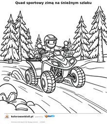 Quad sportowy zimą na śnieżnym szlaku — kolorowanka do wydruku dla dzieci