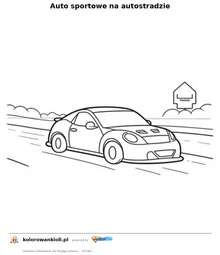 Auto sportowe na autostradzie — kolorowanka do wydruku dla dzieci