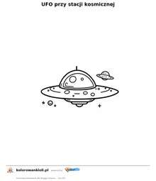 UFO przy stacji kosmicznej — kolorowanka do wydruku dla dzieci