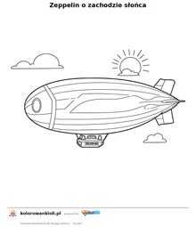 Zeppelin o zachodzie słońca — kolorowanka do wydruku dla dzieci