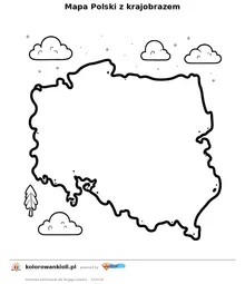 Mapa Polski z krajobrazem — kolorowanka do wydruku dla dzieci