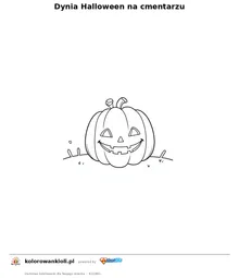 Dynia Halloween na cmentarzu — kolorowanka do wydruku dla dzieci