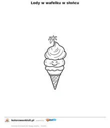 Lody w wafelku w słońcu — kolorowanka do wydruku dla dzieci