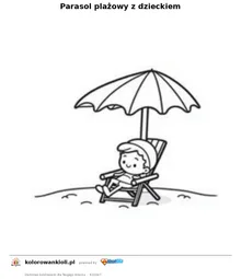 Parasol plażowy z dzieckiem — kolorowanka do wydruku dla dzieci