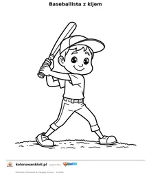 Baseballista z kijem — kolorowanka do wydruku dla dzieci