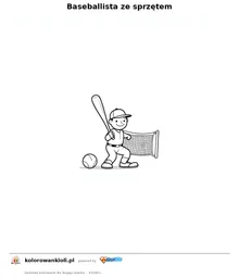 Baseballista ze sprzętem — kolorowanka do wydruku dla dzieci