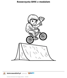 Rowerzysta BMX z medalem — kolorowanka do wydruku dla dzieci