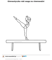 Gimnastyczka robi wagę na równoważni — kolorowanka do wydruku dla dzieci