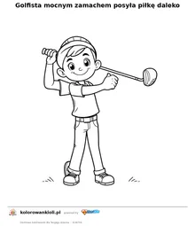 Golfista mocnym zamachem posyła piłkę daleko — kolorowanka do wydruku dla dzieci