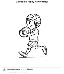 Zawodnik rugby na treningu — kolorowanka do wydruku dla dzieci