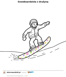 Snowboardzista z drużyną — kolorowanka do wydruku dla dzieci