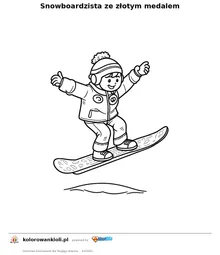 Snowboardzista ze złotym medalem — kolorowanka do wydruku dla dzieci