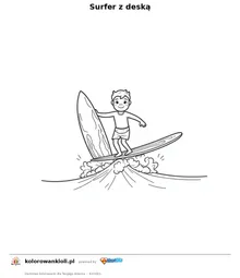 Surfer z deską — kolorowanka do wydruku dla dzieci