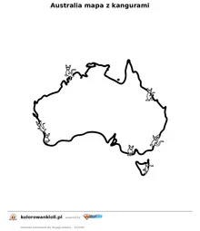 Australia mapa z kangurami — kolorowanka do wydruku dla dzieci