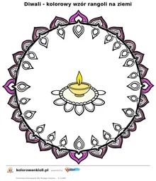 Diwali - kolorowy wzor rangoli na ziemi — kolorowanka do wydruku dla dzieci