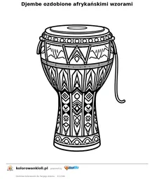 Djembe ozdobione afrykanskimi wzorami — kolorowanka do wydruku dla dzieci