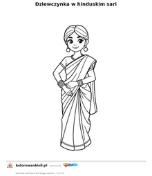 Dziewczynka w hinduskim sari — kolorowanka do wydruku dla dzieci