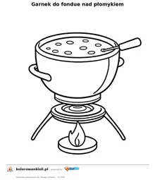 Garnek do fondue nad plomykiem — kolorowanka do wydruku dla dzieci