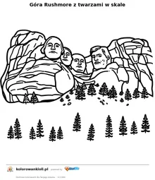 Góra Rushmore z twarzami w skale — kolorowanka do wydruku dla dzieci