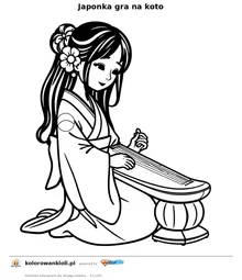 Japonka gra na koto — kolorowanka do wydruku dla dzieci