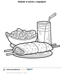 Kebab w picie z napojem — kolorowanka do wydruku dla dzieci