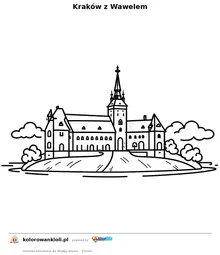 Kraków z Wawelem — kolorowanka do wydruku dla dzieci