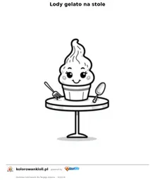 Lody gelato na stole — kolorowanka do wydruku dla dzieci