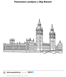 Panorama Londynu z Big Benem — kolorowanka do wydruku dla dzieci