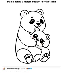 Mama panda z malym misiem - symbol Chin — kolorowanka do wydruku dla dzieci