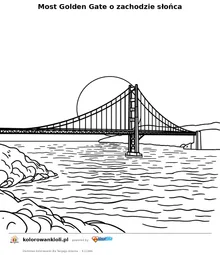 Most Golden Gate o zachodzie slonca — kolorowanka do wydruku dla dzieci