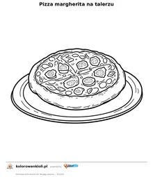 Pizza margherita na talerzu — kolorowanka do wydruku dla dzieci