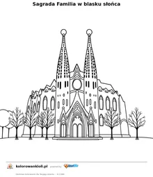 Sagrada Familia w blasku słońca — kolorowanka do wydruku dla dzieci