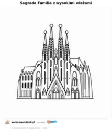 Sagrada Familia z wysokimi wieżami — kolorowanka do wydruku dla dzieci