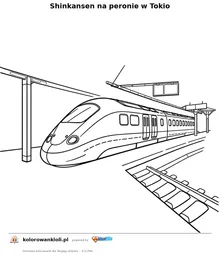 Shinkansen na peronie w Tokio — kolorowanka do wydruku dla dzieci