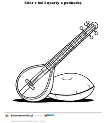Sitar z Indii oparty o poduszke — kolorowanka do wydruku dla dzieci