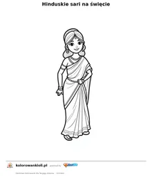 Hinduskie sari na święcie — kolorowanka do wydruku dla dzieci
