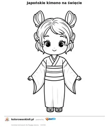 Japońskie kimono na święcie — kolorowanka do wydruku dla dzieci
