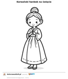 Koreański hanbok na święcie — kolorowanka do wydruku dla dzieci