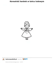 Koreański hanbok w tańcu ludowym — kolorowanka do wydruku dla dzieci