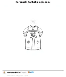 Koreański hanbok z ozdobami — kolorowanka do wydruku dla dzieci