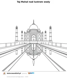 Taj Mahal nad lustrem wody — kolorowanka do wydruku dla dzieci