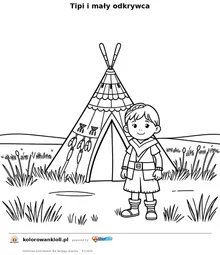 Tipi i mały odkrywca — kolorowanka do wydruku dla dzieci