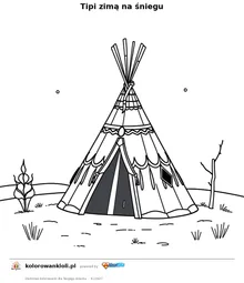 Tipi zimą na śniegu — kolorowanka do wydruku dla dzieci
