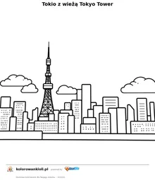 Tokio z wieżą Tokyo Tower — kolorowanka do wydruku dla dzieci