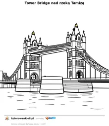 Tower Bridge nad rzeka Tamiza — kolorowanka do wydruku dla dzieci