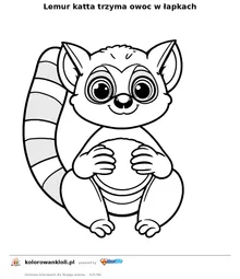 Lemur katta trzyma owoc w łapkach — kolorowanka do wydruku dla dzieci