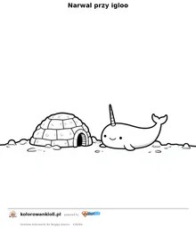 Narwal przy igloo — kolorowanka do wydruku dla dzieci